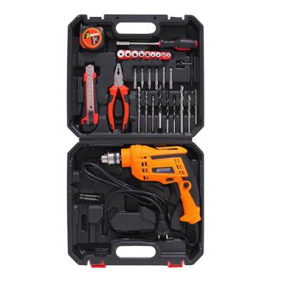 CHESTON Drill Tool Kit 400W 10mm Drill Machine For Home Use | Tool Kit For Home Use Multipurpose | Variable Speed Drill Machine - Set of 32 Drill Bits, Screwdriver, Pliers, Box Cutters, Measuring Tape