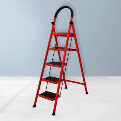 Cheston MS Steel Ladder for Home 5 Steps Foldable Anti Skid Load 150+ Kgs Steel Ladder&nbsp;&nbsp;(With Platform, Hand Rail)