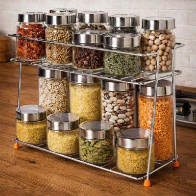 CHHAAP Stainless Steel 2 Layer Spice Rack | Modular Kitchen Storage Organizer (NHSP)