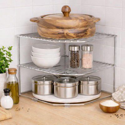 CHHAAP Stainless Steel 2 Level Kitchen Storage Rack for Corners(NHSP) (Pack of 1)