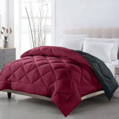 CHICERY Solid Single Comforter for Mild Winter (Cotton, Maroon - Grey)