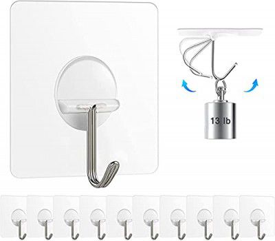 Chillyfit Wall Hooks for Hanging Strong, 20 Pack Adhesive Hooks for Wall Heavy Duty, self Adhesive Hook, Wall hangings, Kitchen Accessories Items, Clothes Hanging, Transparent, Stainless Steel