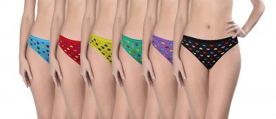CHILOTI Heart Printed Design, Multi-Colors Mid-Waist Hipster Panties for Women & Teenage Girls, Soft Fabric with All-Day Comfort, Itching Free Elastic (Pack of 6)