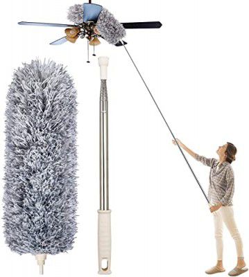 CHIMMET Microfiber Feather Duster Bendable & Extendable Fan Cleaning Duster with 100 inches Expandable Pole Handle Washable Duster for High Ceiling Fans, Window Blinds, Furniture (99 intch)