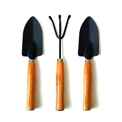 Chirayu Mart 3pcs Gardening Tools Wooden Handle Small Sharp Shovel Rake ! Gardening Tool Set Wood Handle Cultivator, Gardening Trowel, Forks, Gardening Tool Set, Gardening Hand Cultivator, Small Trowe