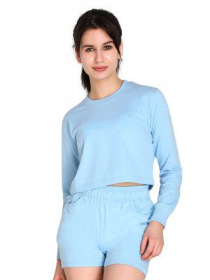 CHKOKKO Full Sleeve Round Neck Gym Wear Workout Crop Top for Women