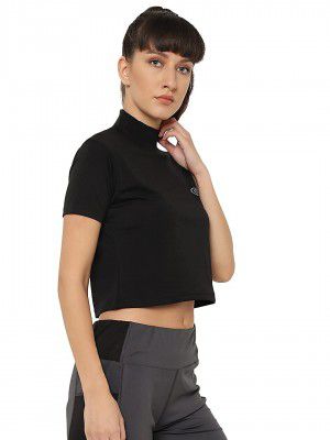 CHKOKKO Half Sleeve Round Neck Yoga Gym Wear Workout Crop Top for Women