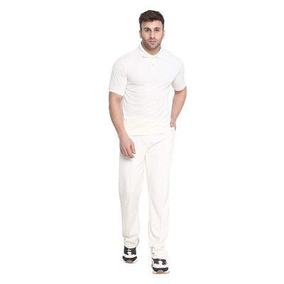 CHKOKKO Men Cricket Uniform Dress T-Shirt and Trouser Combo Off White Size