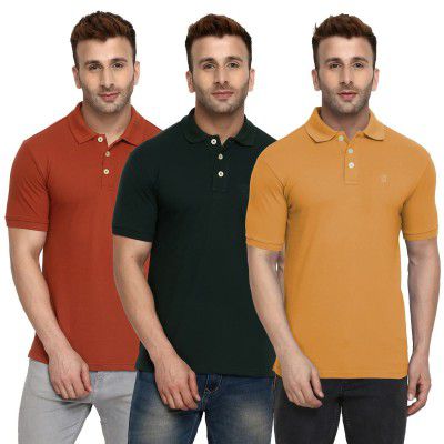 CHKOKKO Men's Cotton Regular Fit Polo T-Shirt Combo [ Pack of 3 ]