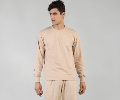 CHKOKKO Men's Terry Cotton Loose Fit Full Sleeves Regular Fit T-Shirt