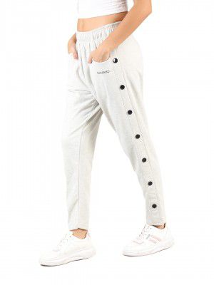 CHKOKKO Women Regular Fit Casual Side Button Poly Cotton Track Pants