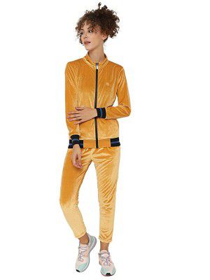 CHKOKKO Women Velvet Full Sleeves Velour Track suit