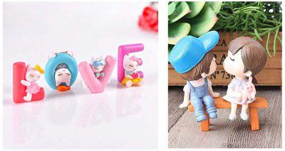 Chocozone Couple Hug Resin Showpiece Couple Miniatures Gifts for Girlfriend Love Miniature + Kissing Couple on Bench Resin Showpiece Couple Miniatures Romantic Gifts for Boyfriend - (Set of 2 Toys)