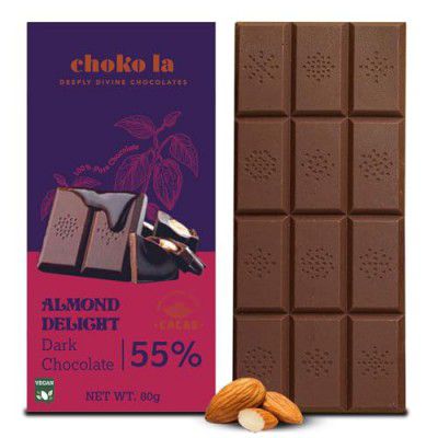 Chokola 55% Almond Delight Bar (Vegan) | 100% Couverture Chocolate | Chocolate Bar | Chocolate Gift | 80 Gram