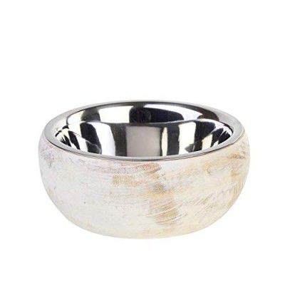 Choostix Standard Feeding Bowl with Wooden Belly Type Holder, White, Medium, 800 ml