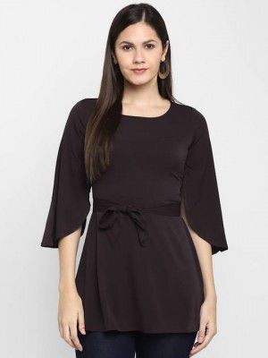 CHRISTEENA Women Brown Flared Sleeves Longline Top