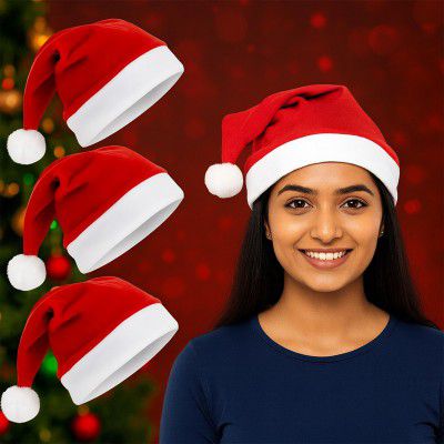 Christmas Santa Cap (Pack of 3) | Free Size | Soft & Comfortable Festive Cap for Kids and Adults 