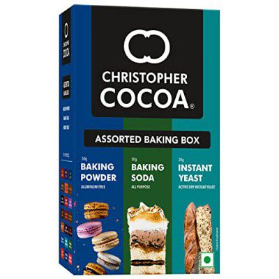 Christopher Cocoa Assorted Baking Box Aluminum free Baking Powder 30g, All purpose Baking Soda 50g, Active dry instant yeast 20g (Bake Cakes, Cookies, Breads, Brownies)