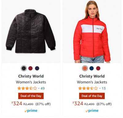 Christy World Women's Jackets upto 87% off