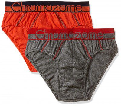 Chromozome Cotton Regular Fit Plain Mens Brief WS 1 (Pack of 2) S V67:Orange-Charcoal WS1