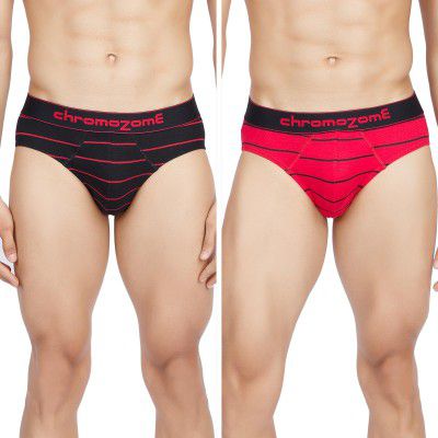 Chromozome Mens Cotton-Stretch Striper Briefs (Pack of 2)