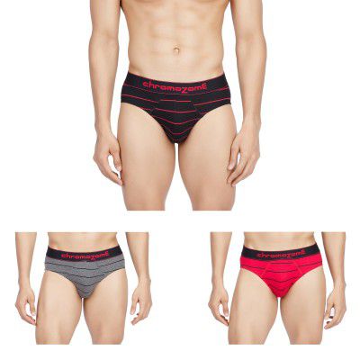 Chromozome Mens Cotton-Stretch Striper Briefs (Pack of 3)