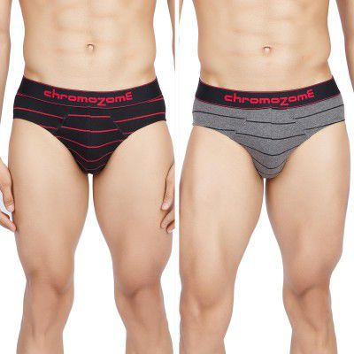 Chromozome Mens Cotton-Stretch Striper Briefs (Pack of 2)