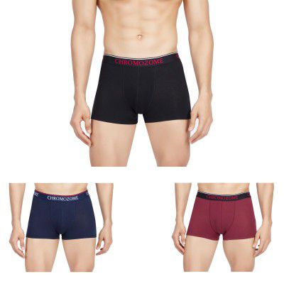 Chromozome Men's Cotton Stretch Yearly Replanish Regular Solid Trunks [ Pack Of 3]