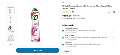 Jiomart : Cif Multi Purpose Cleaner with Cream and Micro Crystals Pink Flowers - 500 ml