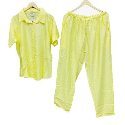 Cigain Women’s and Girl’s Summer Wear Plain Rayon Night Suit Set