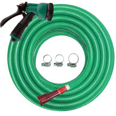 Cinagro 30 Metres Braided Hose Pipe with Nozzle Sprayer, Tap Adapter and 3 Clamps for Watering Home Garden, Car Washing, Floor Cleaning & Pet Bathing (1/2 Inch, Green)