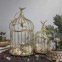 CINAGRO Golden Metal Bird Cage Tea Light Holder with Flower Vine for Home Decor (Set of 2)...