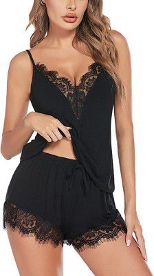 CINOON Women Top & Shorts Pajama Set | Sexy Night Dress Above Knee Lingerie Baby Doll Night Dress | Babydoll Set for Honeymoon