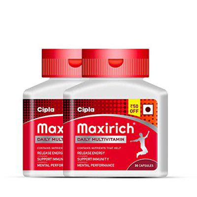 Cipla Maxirich Daily Multivitamin (60 Capsules) For Men & Women With Essential Nutrients, Vitamins, Minerals, Anti-oxidants For Building Immunity & Energy (Bottle Pack)