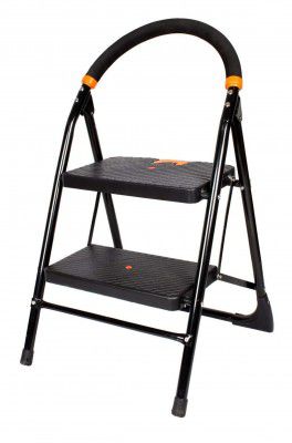 CIPLA PLAST 2 Step Ladder for Home use | Heavy Duty Alloy Steel Foldable Step Ladder | GEC-L2M (Black)