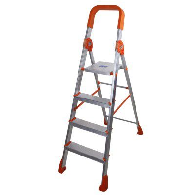CIPLA PLAST 4 Step Ladder for Home Use | 4 Step Ladder for Home Use Aluminium | GEC-L4T (Silver & Orange)