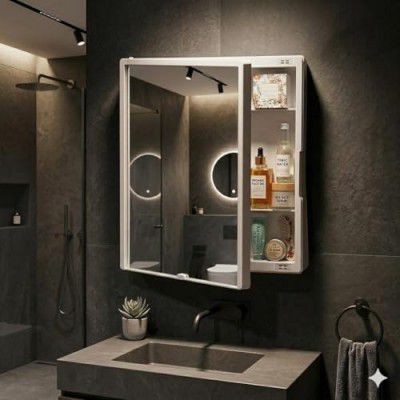 CIPLA PLAST New Rich Look Bathroom Organizer Cabinet | Mirror with Shelf | 4 Shelves Storage Organizer (White) (BRC-931)