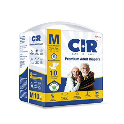 CIR Premium Adult Tape Diapers- All Night Protection with Aloe Vera, Medium (Waist 28-44 inches)- 10 Units x Pack of 1&nbsp;