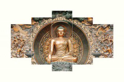 CIRCADIAN Gold Buddha Art Print Design Set of 5 MDF Self Adhesive Panel Frame Wall Decor Digital Reprint 17 inch x 30 inch Painting  (With Frame)
