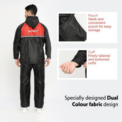Citizen Reversible Raincoat For Men With Inbuilt Hood, Waterproof Pant & Carry Pouch | Dual Color Sports Style