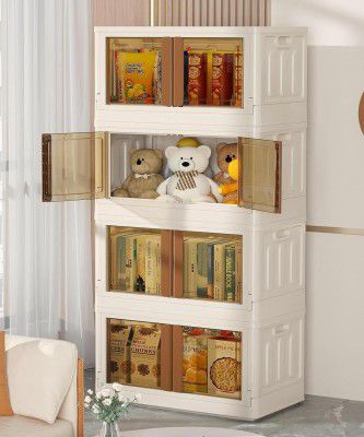 Claiez 4 Unit Plastic Cupboard For Clothes Storage, Foldable Wardrobe Kitchen Bedroom Living Room And Office, White