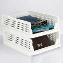 CLAPONE Folding Wardrobe Organizer Plastic Stackable Clothe Closet Self Storage Container, Rectangular Cupboard for Kitchen, Home and Bathroom (White) (Pack of 2 (Large White))...