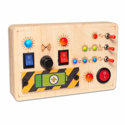 Clapstore Toys LED Light Switch Busy Board V6 Montessori Toy with Button for Kids, Wooden Control Panel, Activity Sensory Board Fidget Toy for Toddlers, Kids 1-6 Year Old