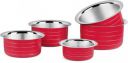 Classic Essentials induction friendly Tope cookware set (5 piece ) Red Tope Set 600 ml, 900 ml, 1200 ml, 1600 ml, 2000 ml capacity 11 cm, 12.5 cm, 14 cm, 15.2 cm, 16.7 cm diameter  (Stainless Steel, I...