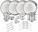 Classic Essentials Pack of 32 Stainless Steel Glory Heavy Gauge with Permanent Laser Design Dinner Set  (Silver)...