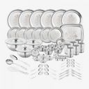 Classic Essentials Pack of 64 Stainless Steel Heavy Gauge Dinner Set| Glory Lazer Design Bartan|Shagun|Gift Set| Dinner Set  (Steel)...