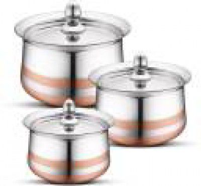 Classic Essentials Stainless Steel Copper Line 3-Piece Biryani Handi For Serving, Cookware Set  (Stainless Steel, 3 - Piece)