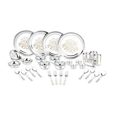 Classic Essentials Stainless Steel Glory Dinner Set | Kitchen Set for Home | Shagun Set, Set of 32