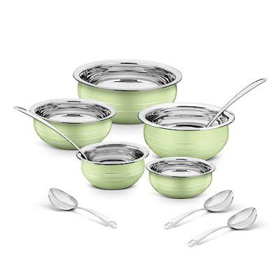 Classic Essentials Stainless Steel Handi/ | Induction Bottom Cookware Set | 300ml, 550ml, 750ml,1100, 1500ml (Light Green)