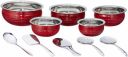 Classic Essentials Stainless Steel Handi Set Color Coating Red Stainless Steel handi set of 10 piece Container/milk pot pan/patila/bhagona/Serving bowl/biryani cook & serve Set of 5 Pcs set, with Pcs ...